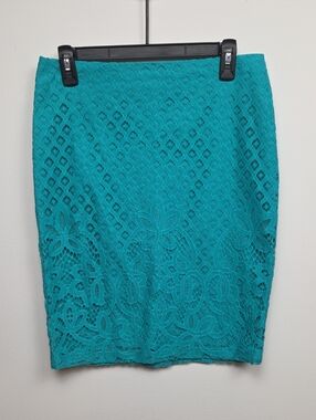 NWT Ann Taylor Paradise Lace Teal Pencil Skirt Career Office Business Casual 6P